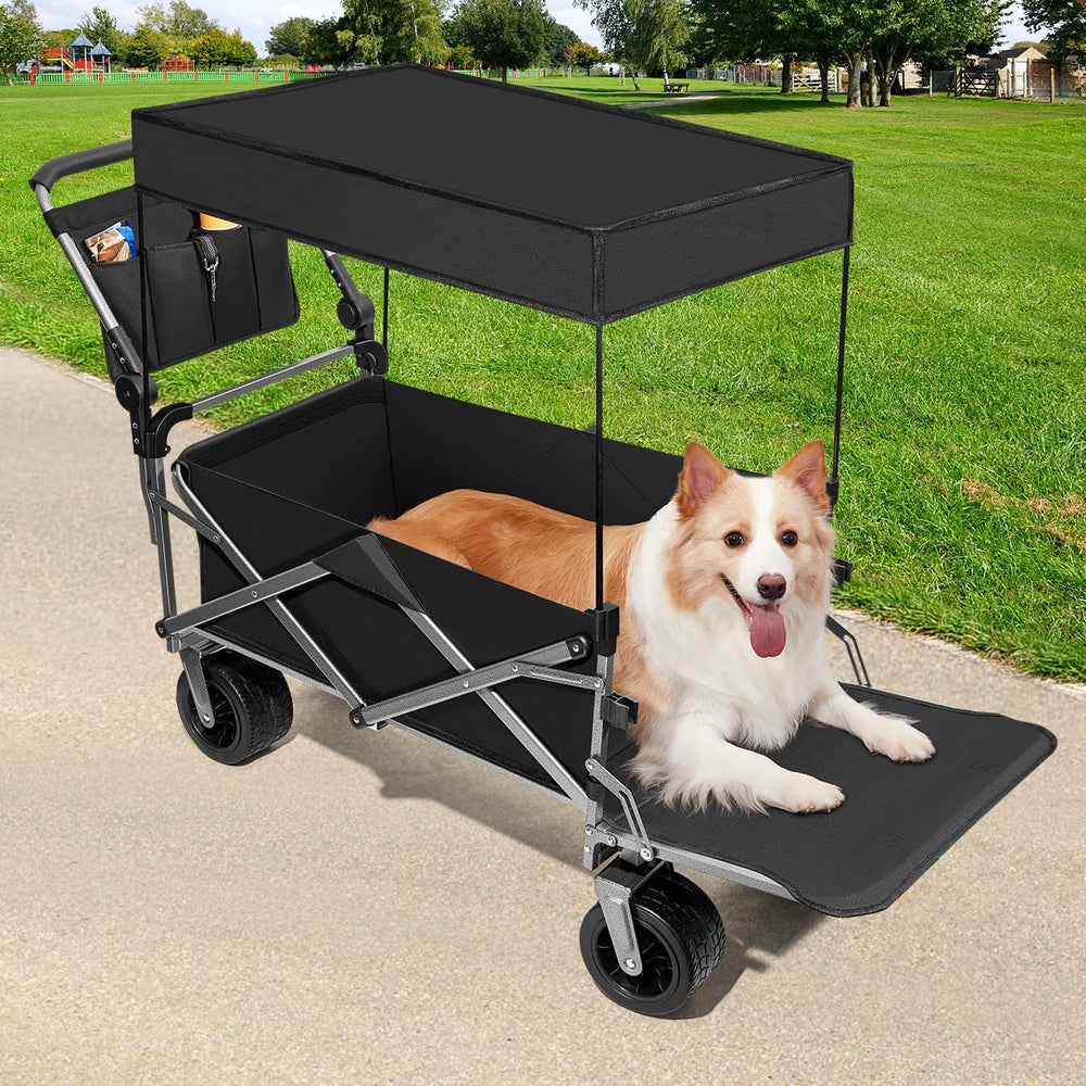 MAXFUT carrito para perros grandes con capota removible, protege del sol y brinda comodidad.