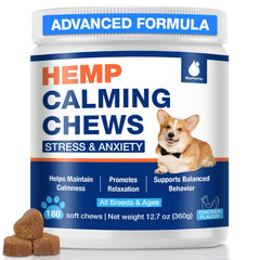 MaxHemp Calming Chews empaque muestra relajación para perros