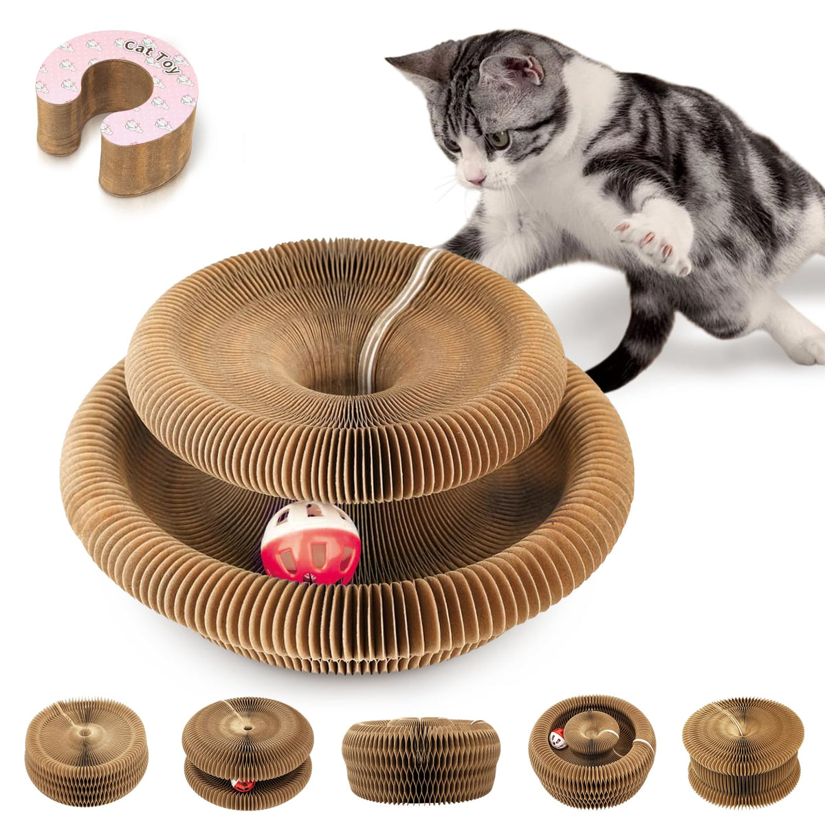 MAXTOOA rascador de gatos de cartón rosa, plegable y portátil para juego diario