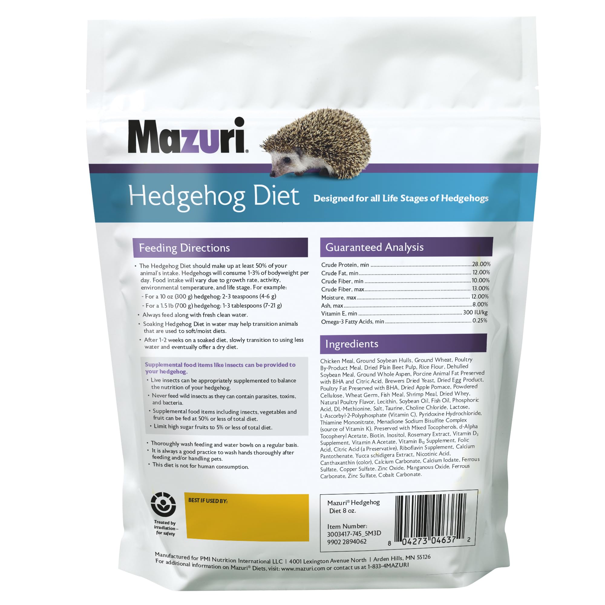 Mazuri pellets para erizos, textura sabrosa para un apetito saludable.