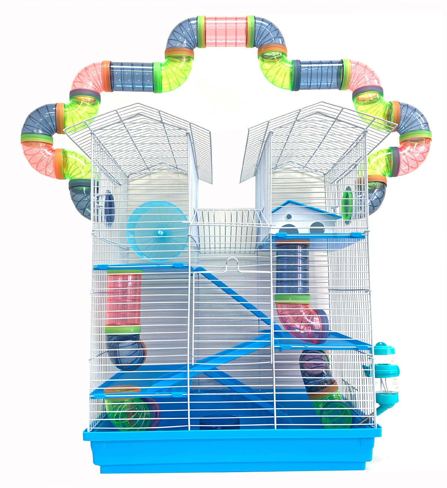 Mcage Hamster Hotel de 5 pisos, vista general y diseño espacioso.