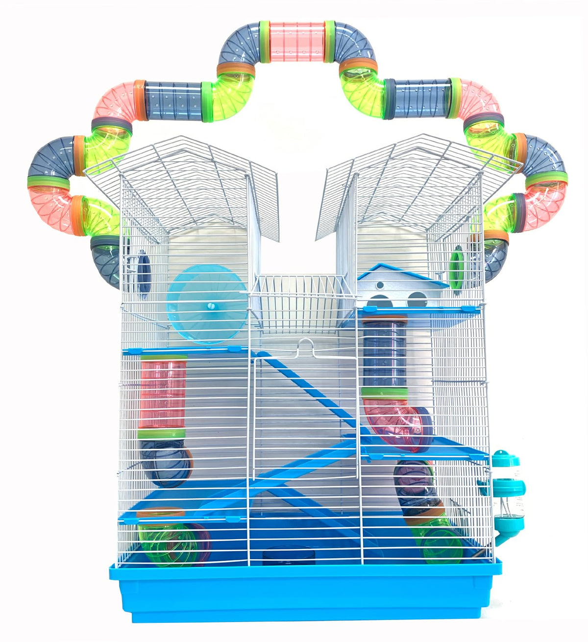 Mcage Hamster Hotel de 5 pisos, vista general y diseño espacioso.