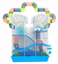 Mcage Hamster Hotel de 5 pisos, vista general y diseño espacioso.