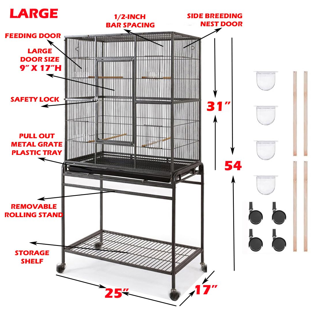Dimensiones de la jaula Mcage 25x17x54 pulgadas para aves grandes.