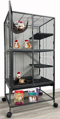 Jaula Mcage de dos pisos con unidad doble y 4 estantes, ideal para varios pequeños animales.