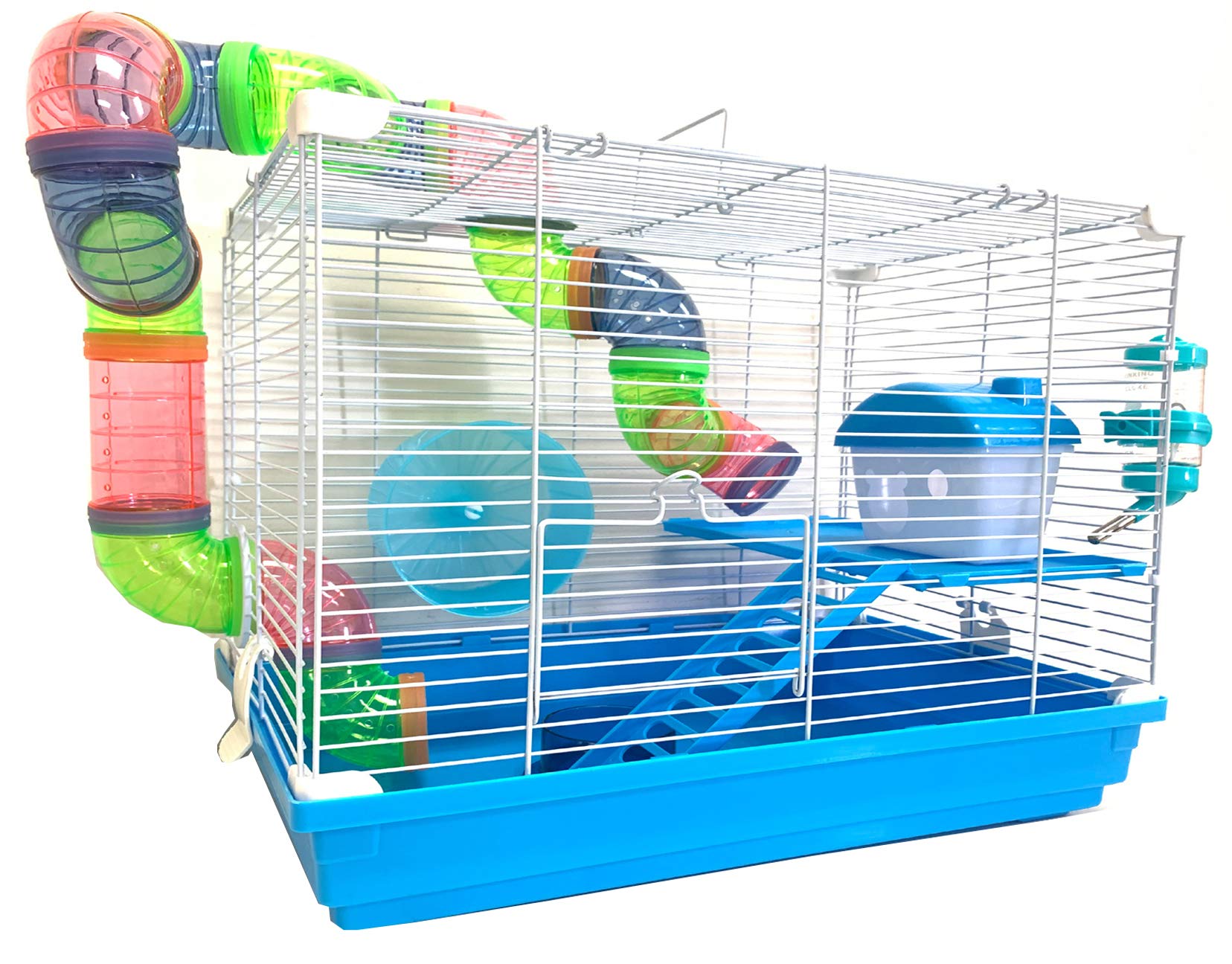 Mcage jaula hamster dos niveles azul, espacio amplio para juego diario.