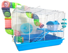 Mcage jaula hamster dos niveles azul, espacio amplio para juego diario.