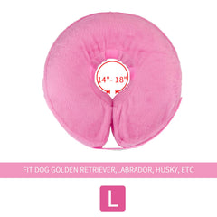 Cono inflable MCHY para perros rosa, vista lateral, evita lamidos de áreas lesionadas.