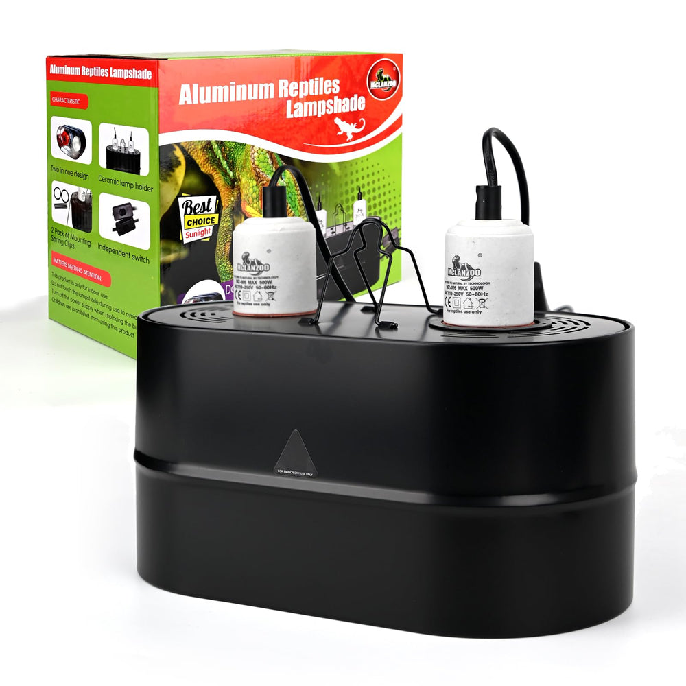 Lámpara MCLANZOO con doble cabezal 150W para terrarios, iluminación UVA/UVB estable.