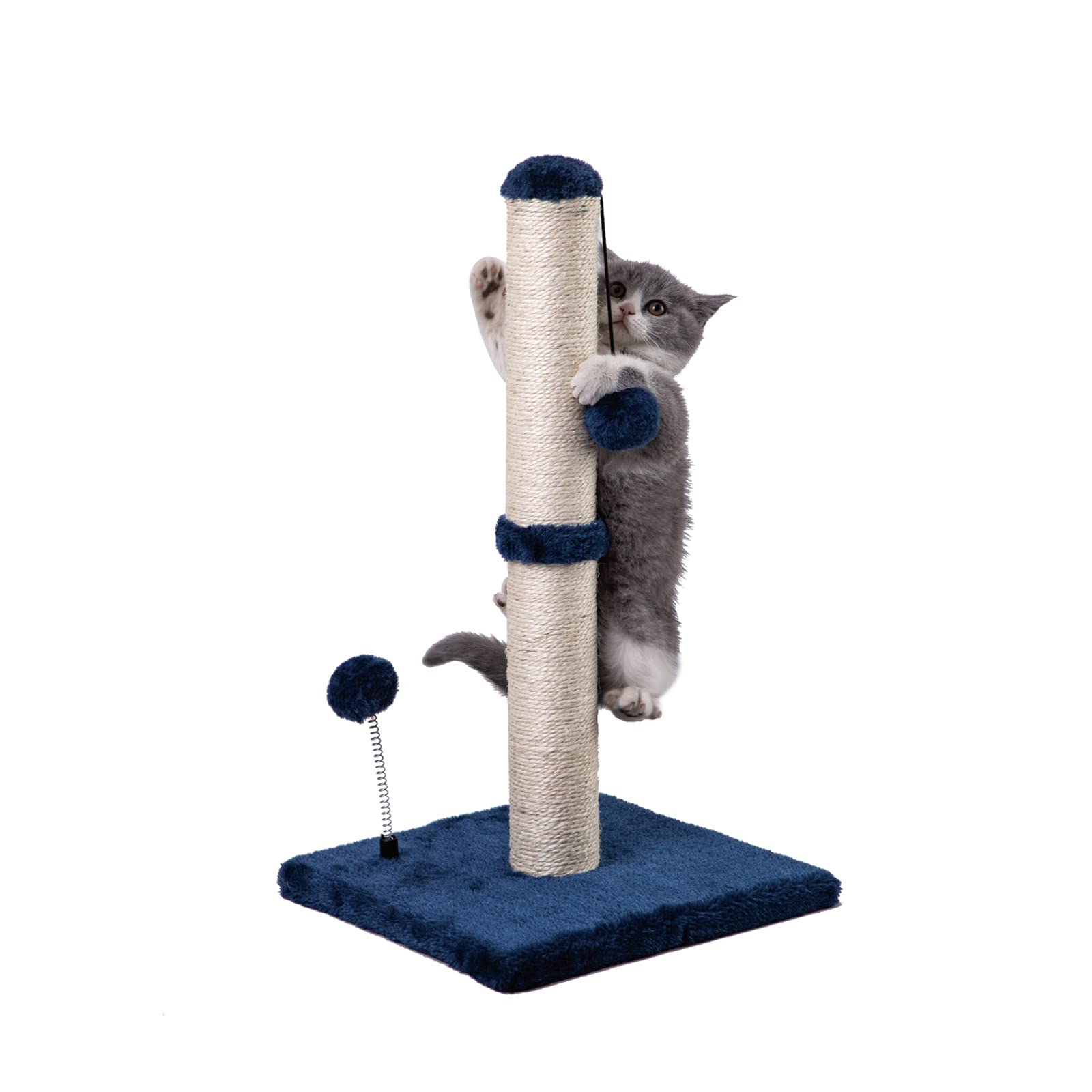 MECOOL post rasca-gato de sisal 22 pulgadas azul, ideal para gatos pequeños.