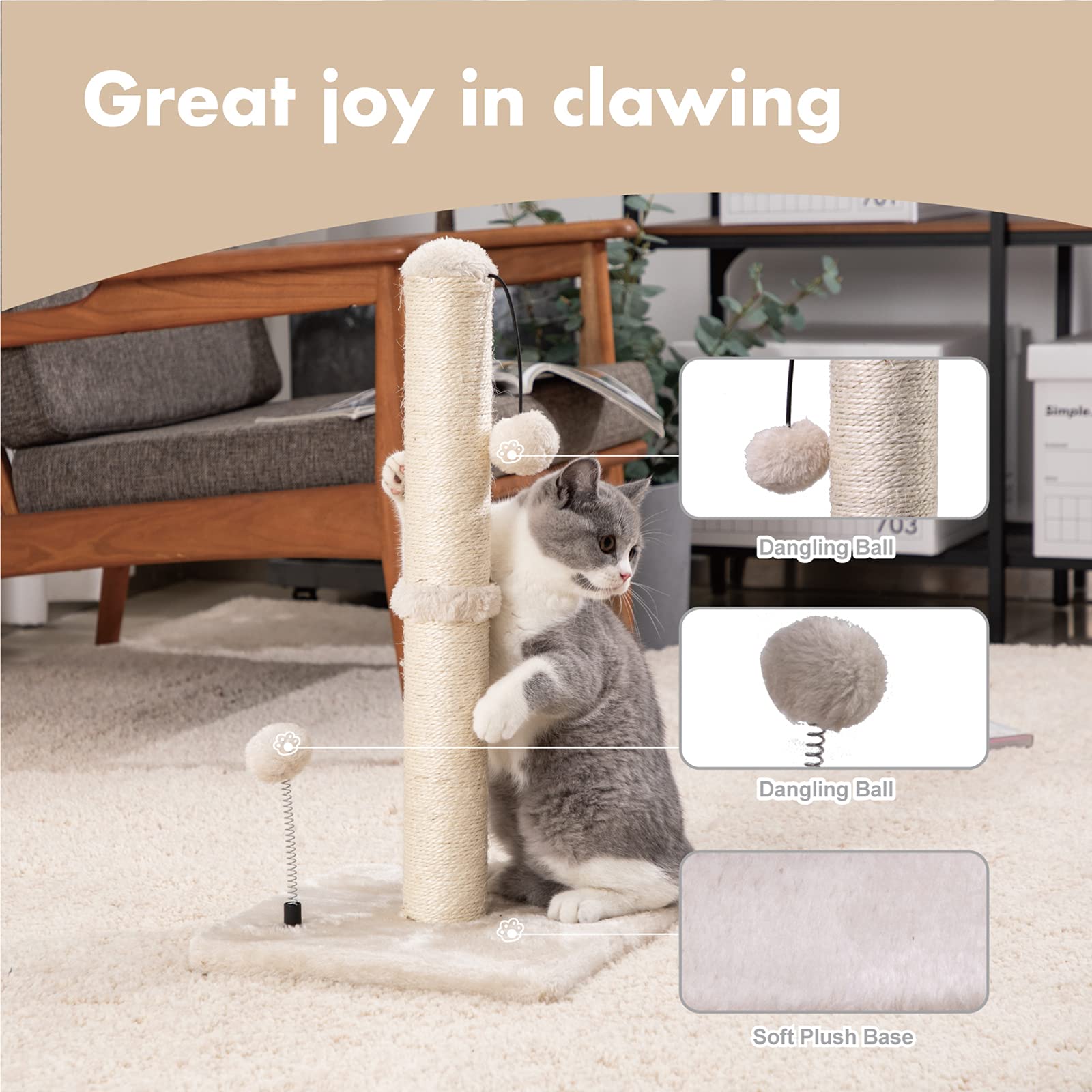 MECOOL poste rascador gatos Basics, columna de sisal para afilar uñas sin dañar muebles.