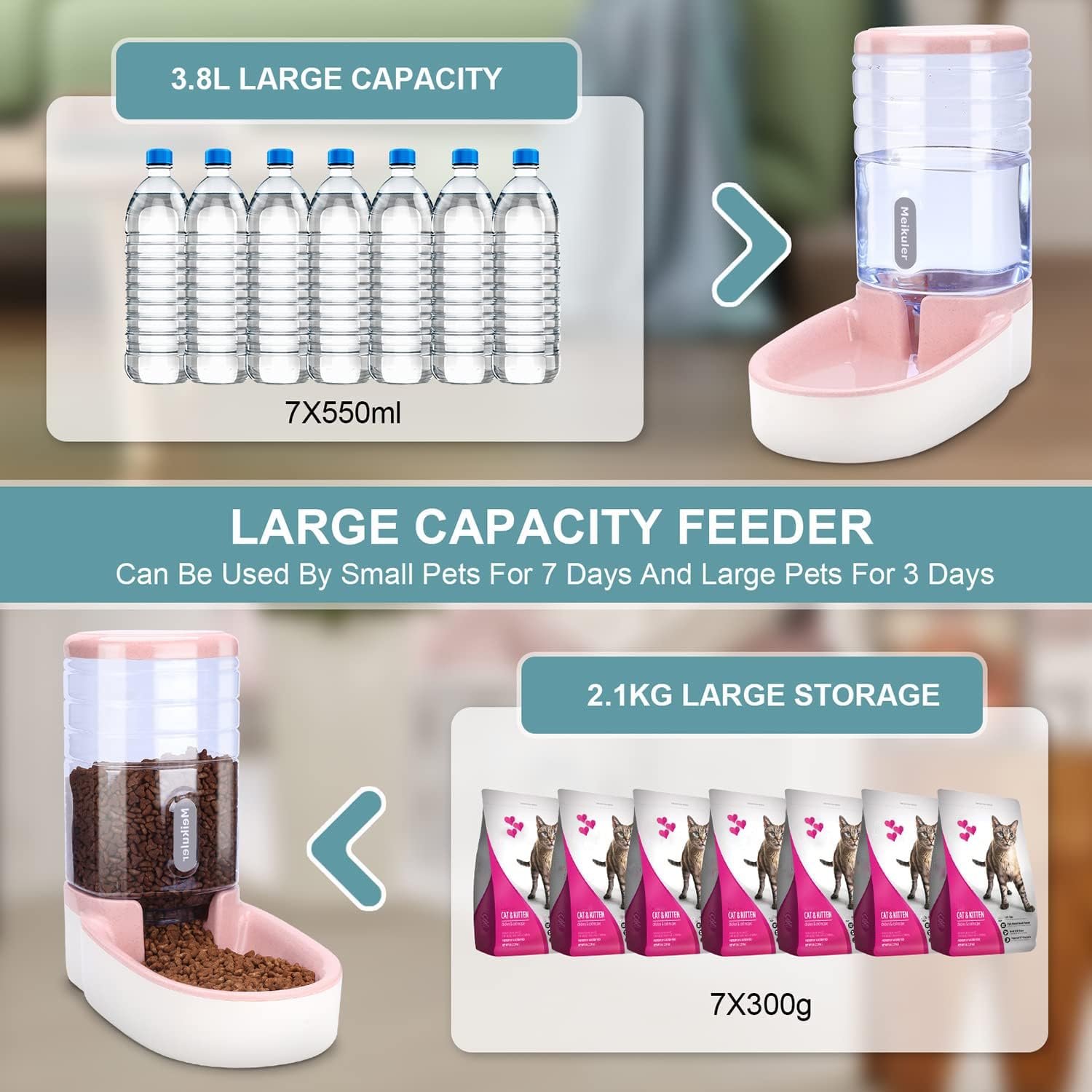 Meikuler bebedero automático rosa, flujo de agua estable para mascotas