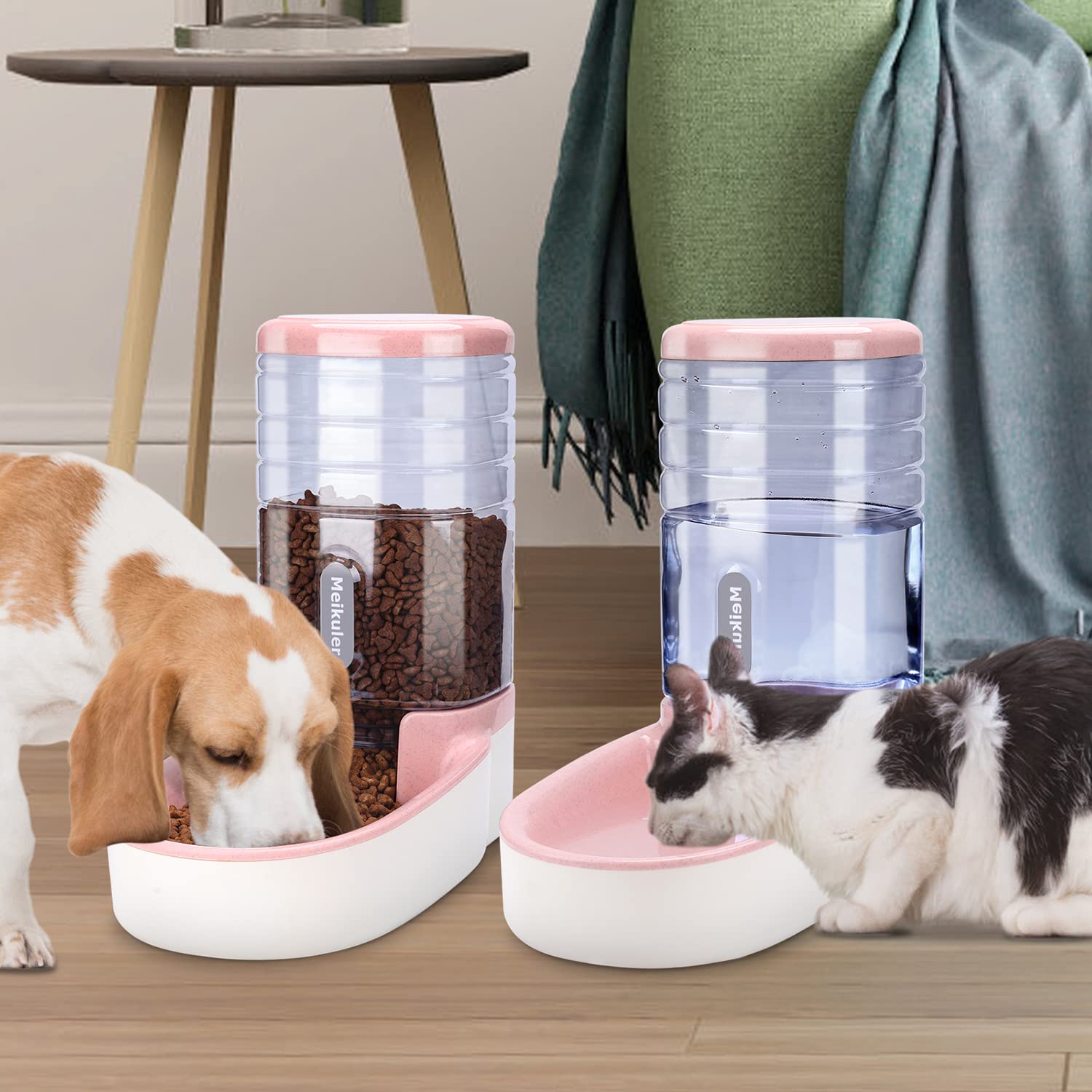 Meikuler comedero automático rosa, entrada amplia para comida sin atascos