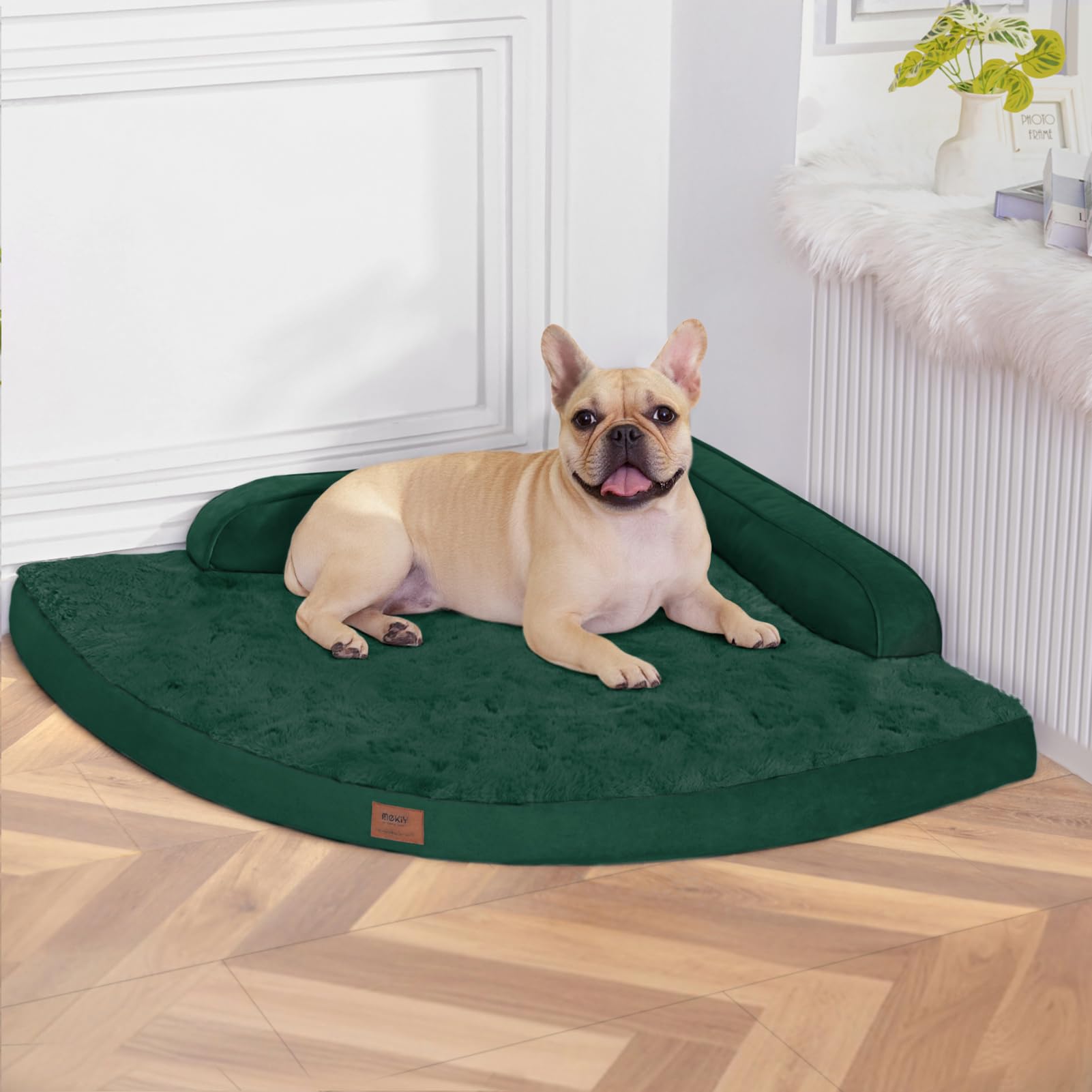 MEKIY cama ortopédica para perro grande con laterales, verde oscuro, apoyo cómodo para descanso