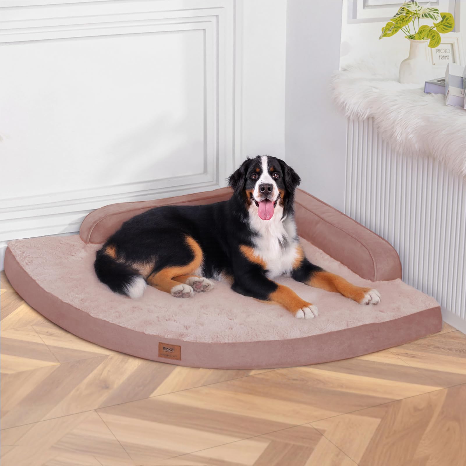 MEKIY cama ortopédica para perros grandes con lados rosa y soporte cómodo.