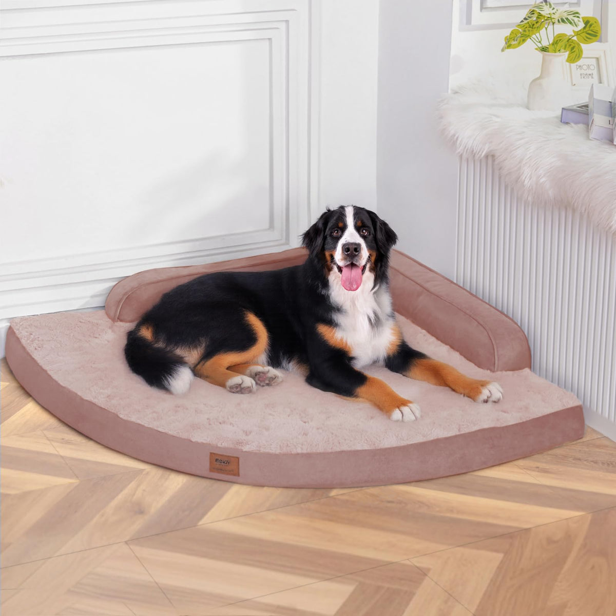 MEKIY cama ortopédica para perros grandes con lados rosa y soporte cómodo.