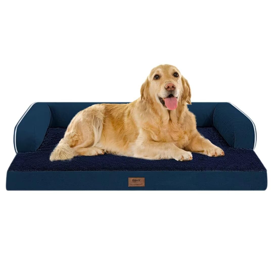 Cama MEKIY para perro grande azul marino, descanso cómodo y amplio.