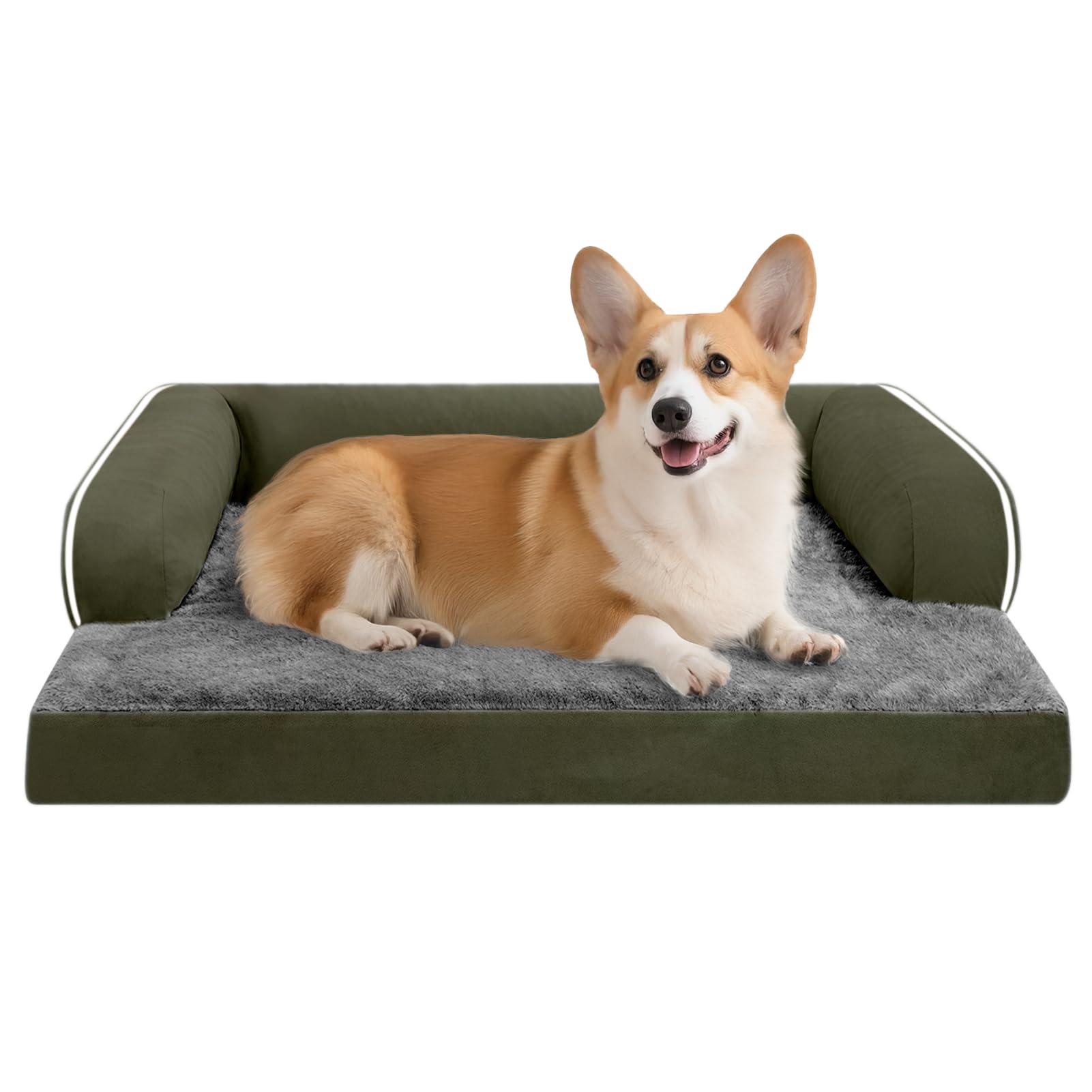 MEKIY cama ortopédica para perros mediana en verde oscuro con soporte cómodo.