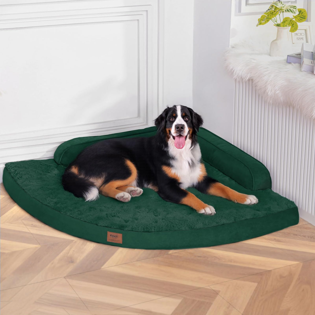 MEKIY cama ortopédica para perros XXL con laterales verde oscuro y soporte cómodo.