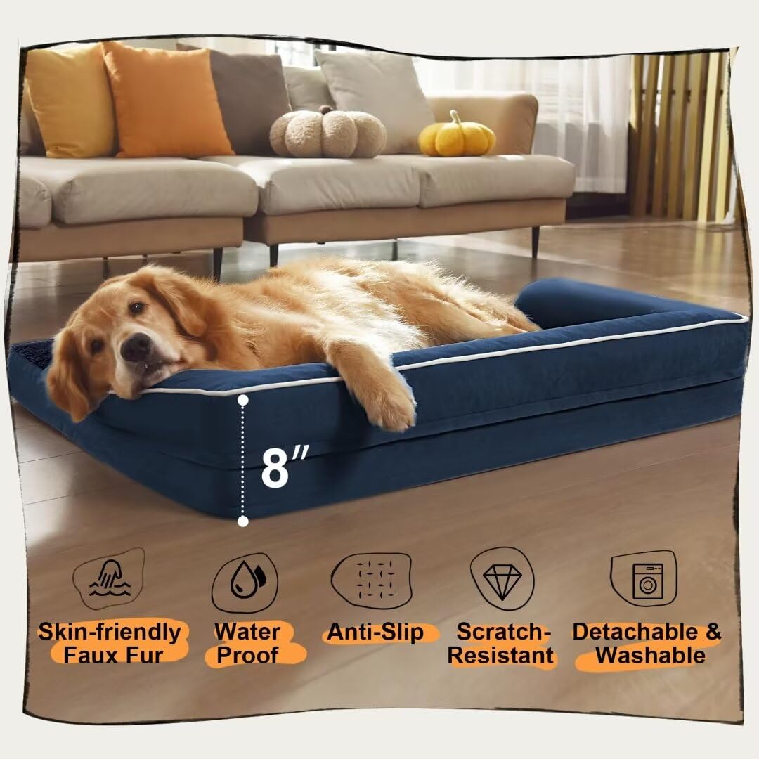 Cama MEKIY XXL en azul marino, ideal para razas grandes.