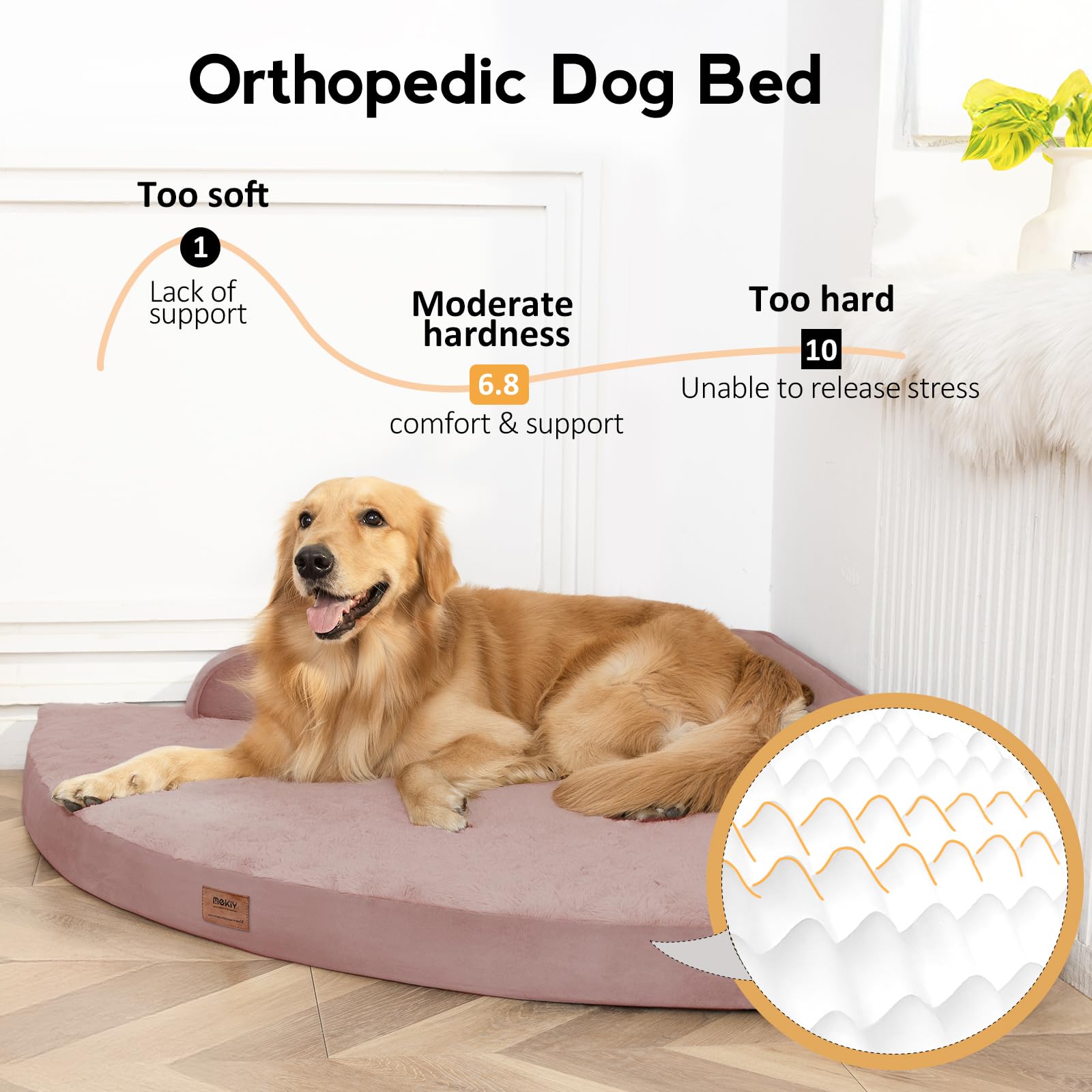 MEKI cama ortopédica, detalle de espuma de soporte uniforme.