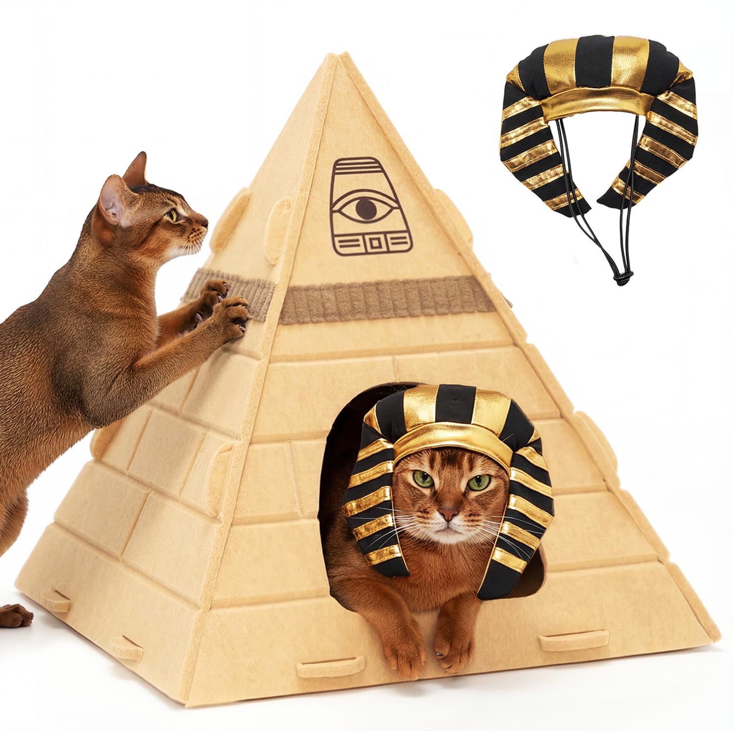 Mellownido: vista frontal de la casa para gatos en pirámide para descanso y juego.
