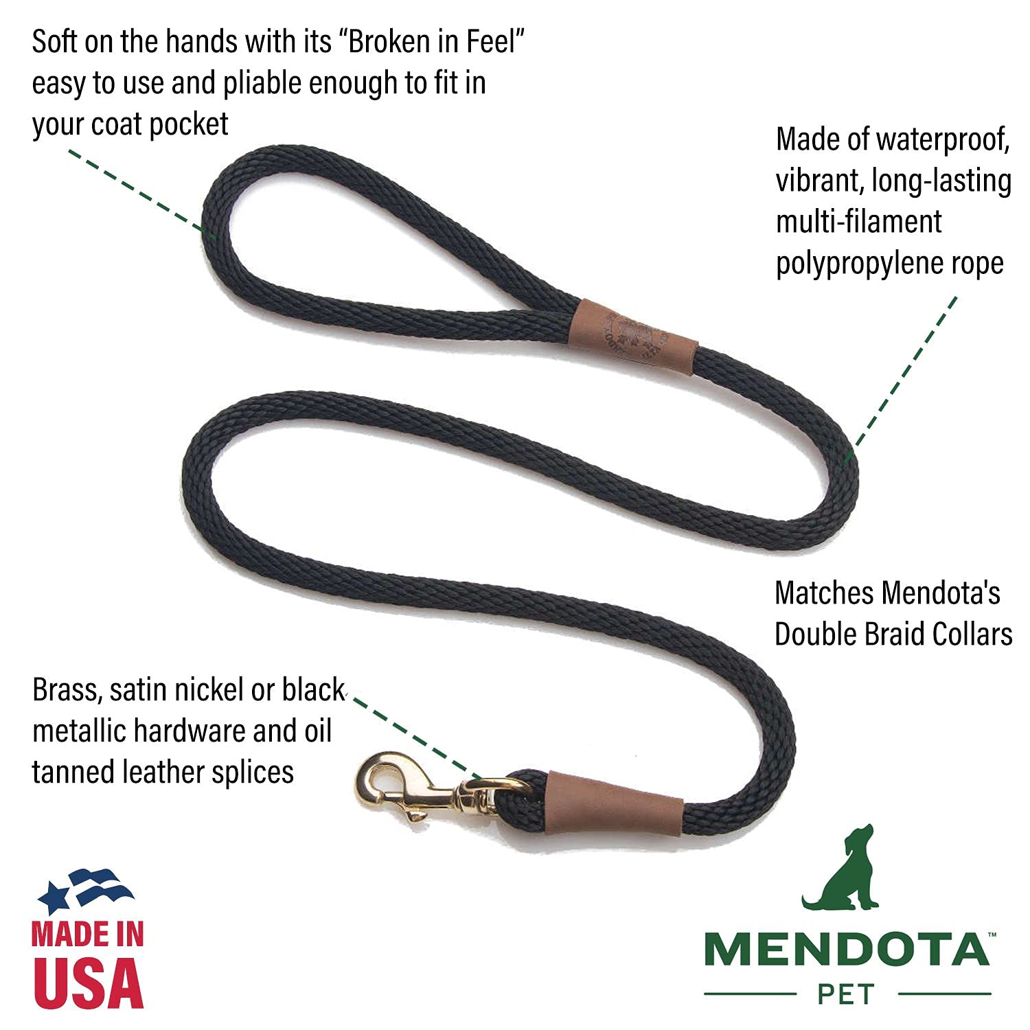 Gancho de latón de Mendota Snap Leash, duradero para perros grandes.