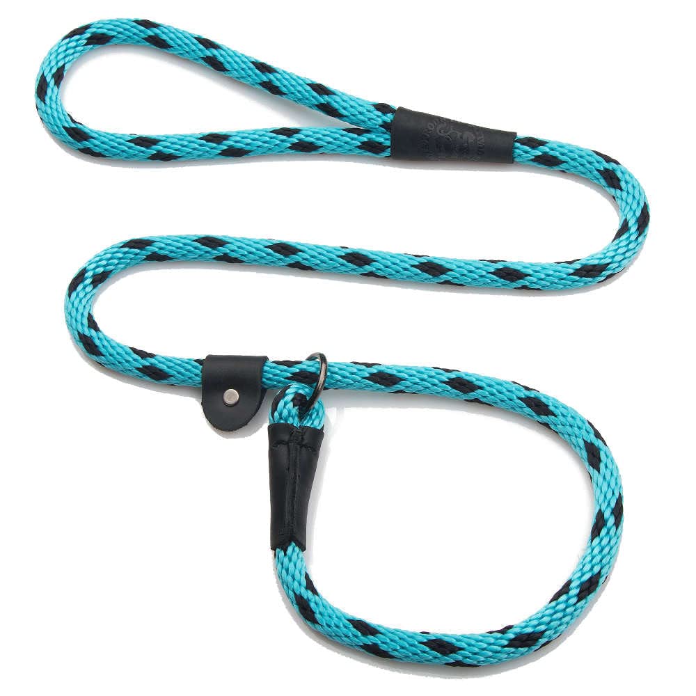 Mendota Slip Leash vista general en negro hielo turquesa, ideal para razas grandes.