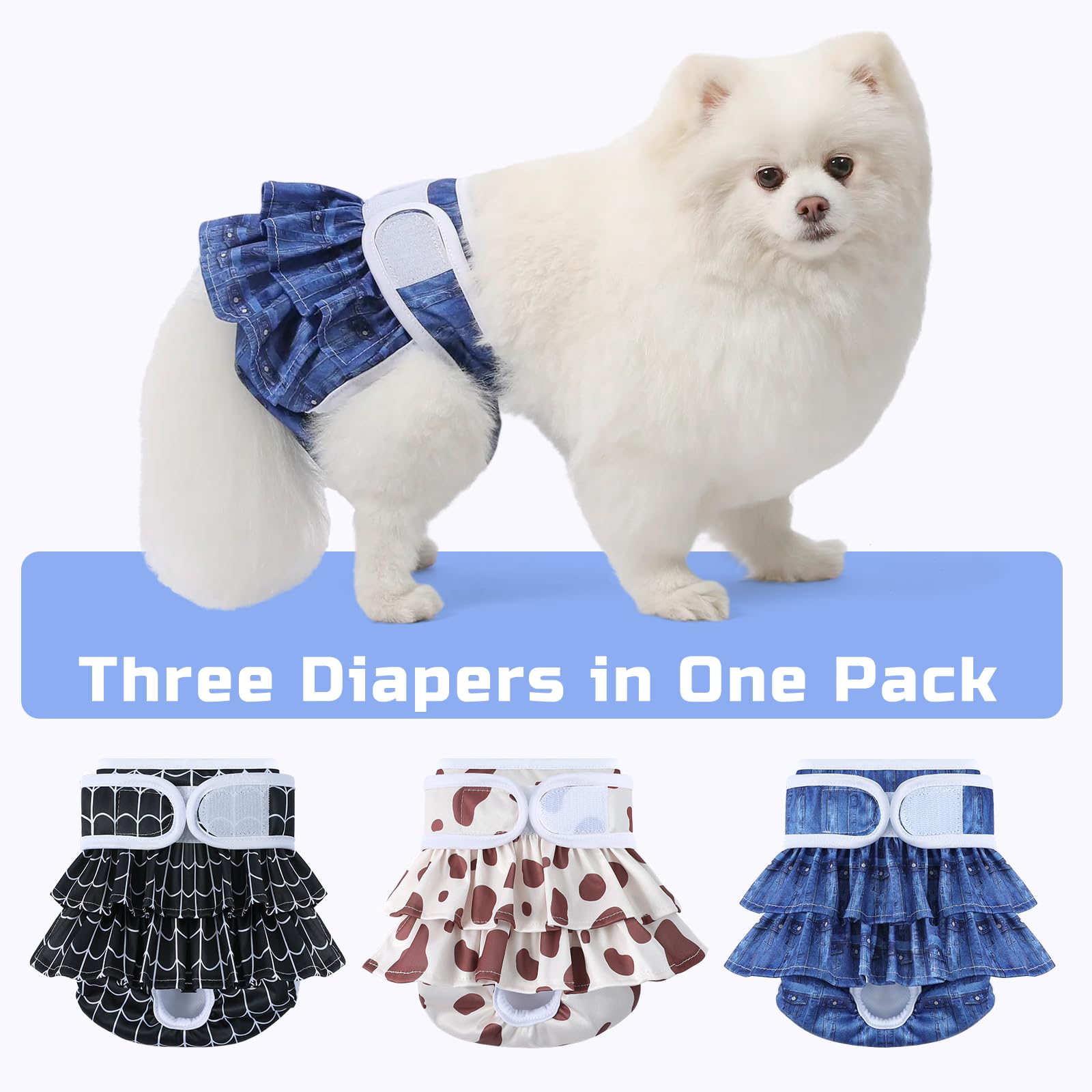 Pack de 3 pañales Mengelina para perras, talla mediana, práctico para rotación.
