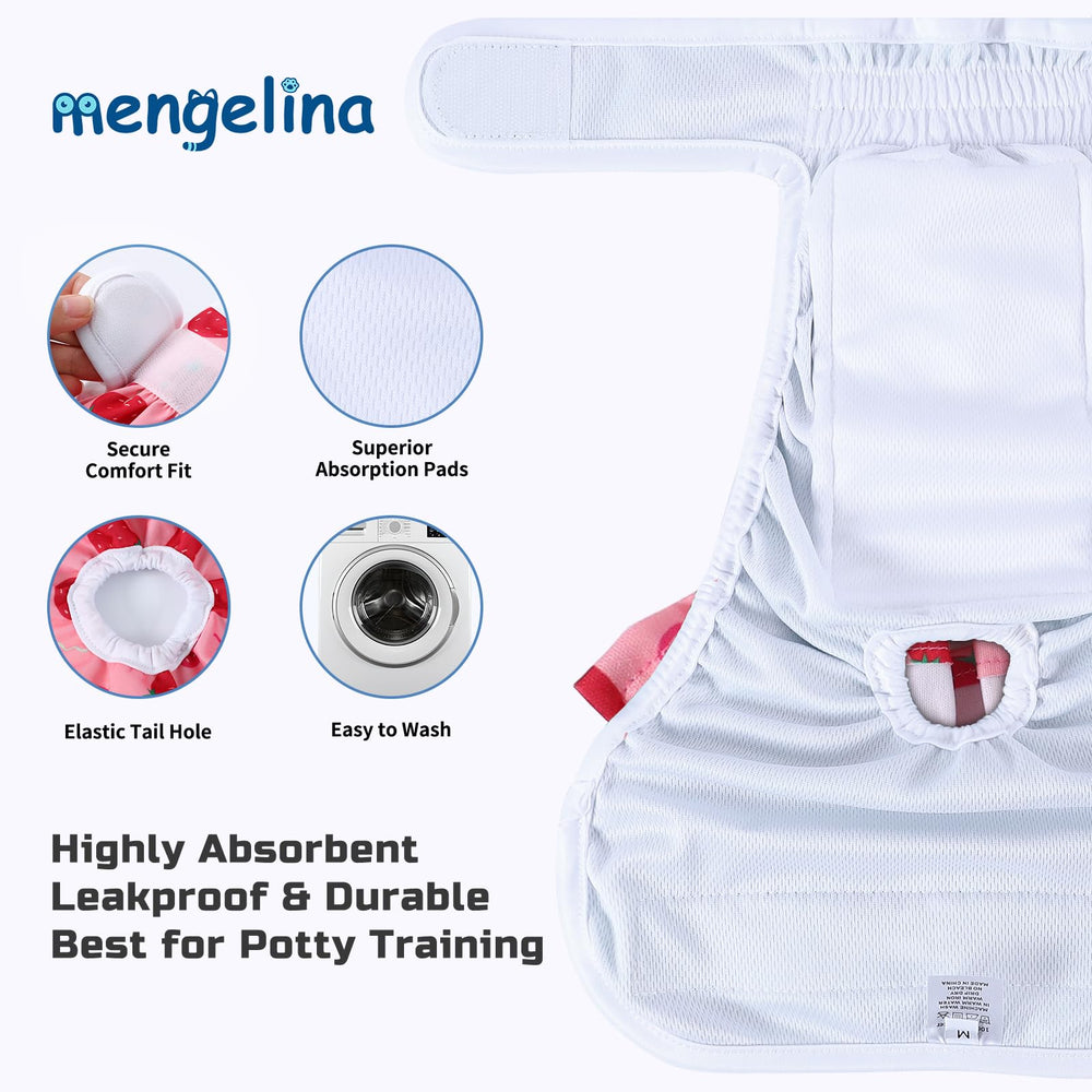 Mengelina pañales para perras, vista lateral, alta absorción para incontinencia leve.
