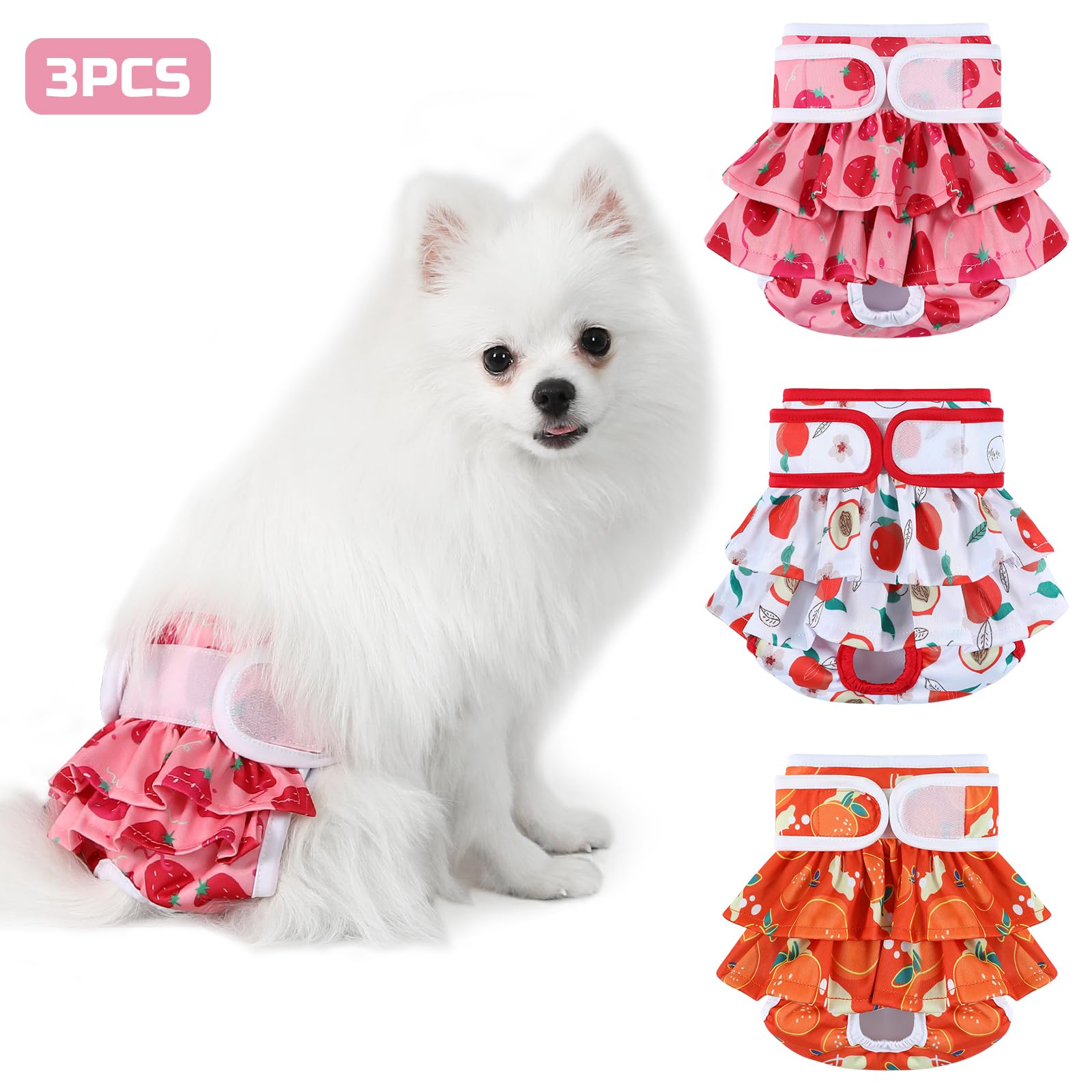 Pañales Mengelina para perras, primer plano de tela suave, comodidad diaria para tu mascota.