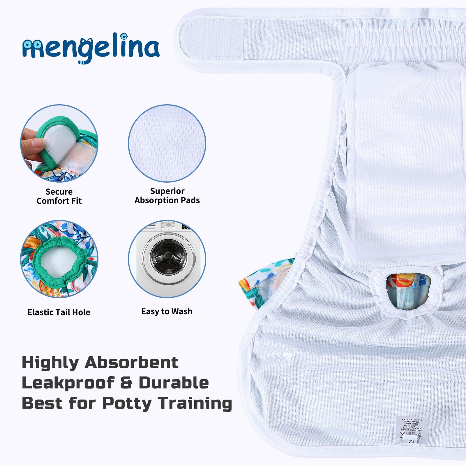 Pañales Mengelina para perras, ideales para uso diario durante celo o incontinencia.