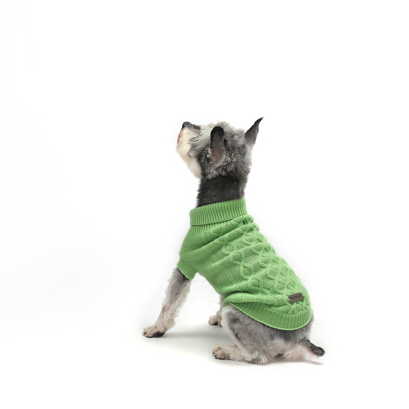 MengMengDa suéter para perro con cuello alto y punto verde, cómodo y cálido