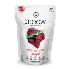 Meow venado liofilizado-01: alimento completo para gatos con sabor intenso.