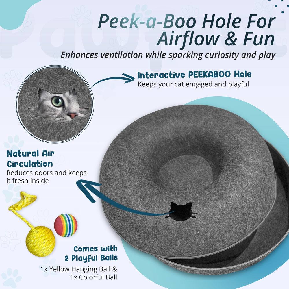 Meow Mates tunel-gato-material-fieltro-resistente, duradero para juego diario.