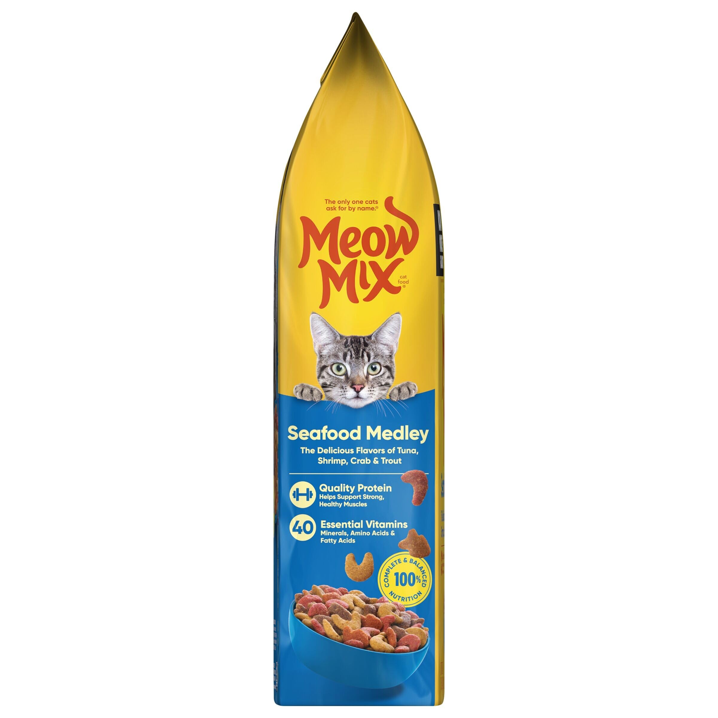 Meow Mix Seafood Medley croquetas trucha: proteínas y sabor para gatos.