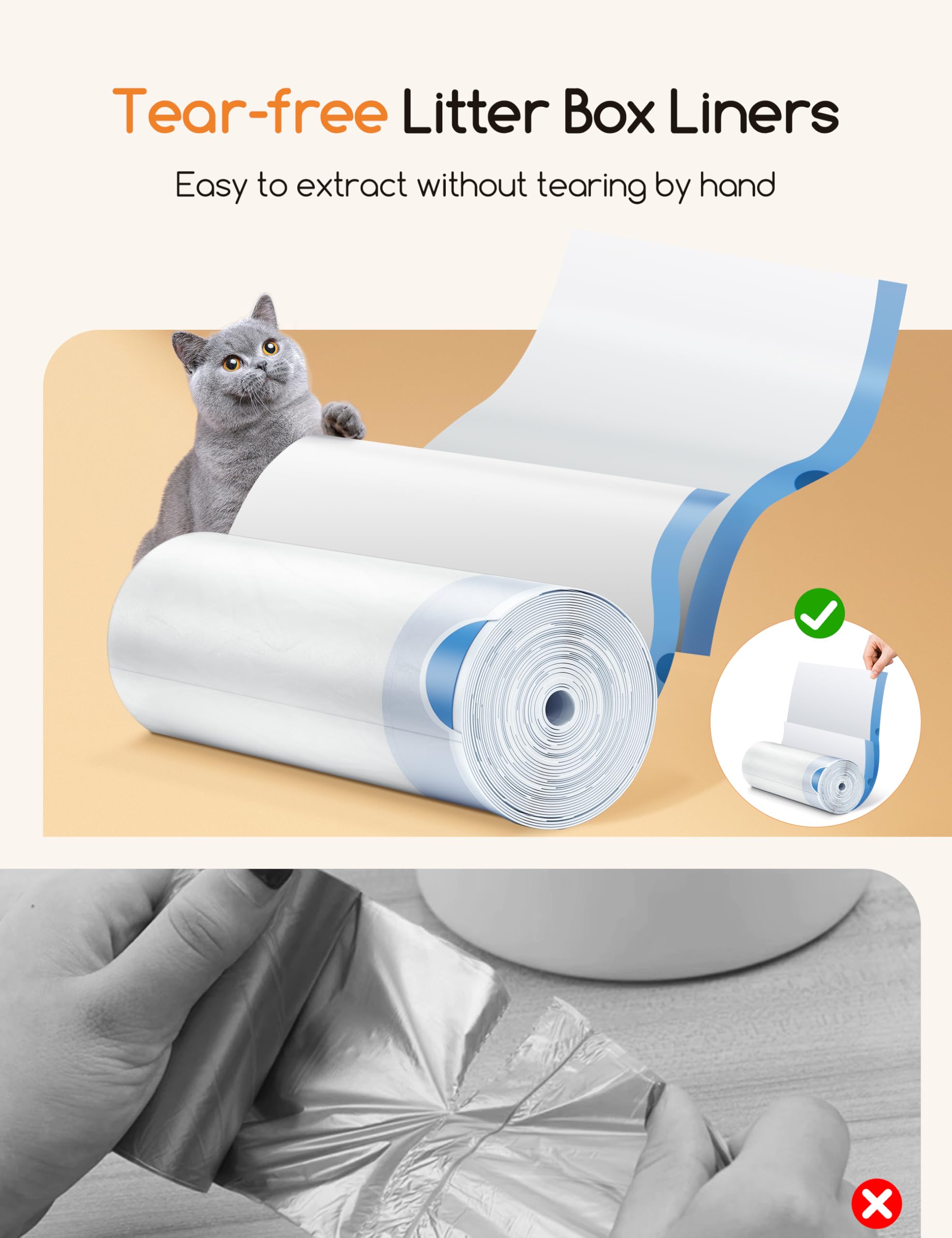 Bolsa Meowant con cordón dual para cierre fácil y control de olores.