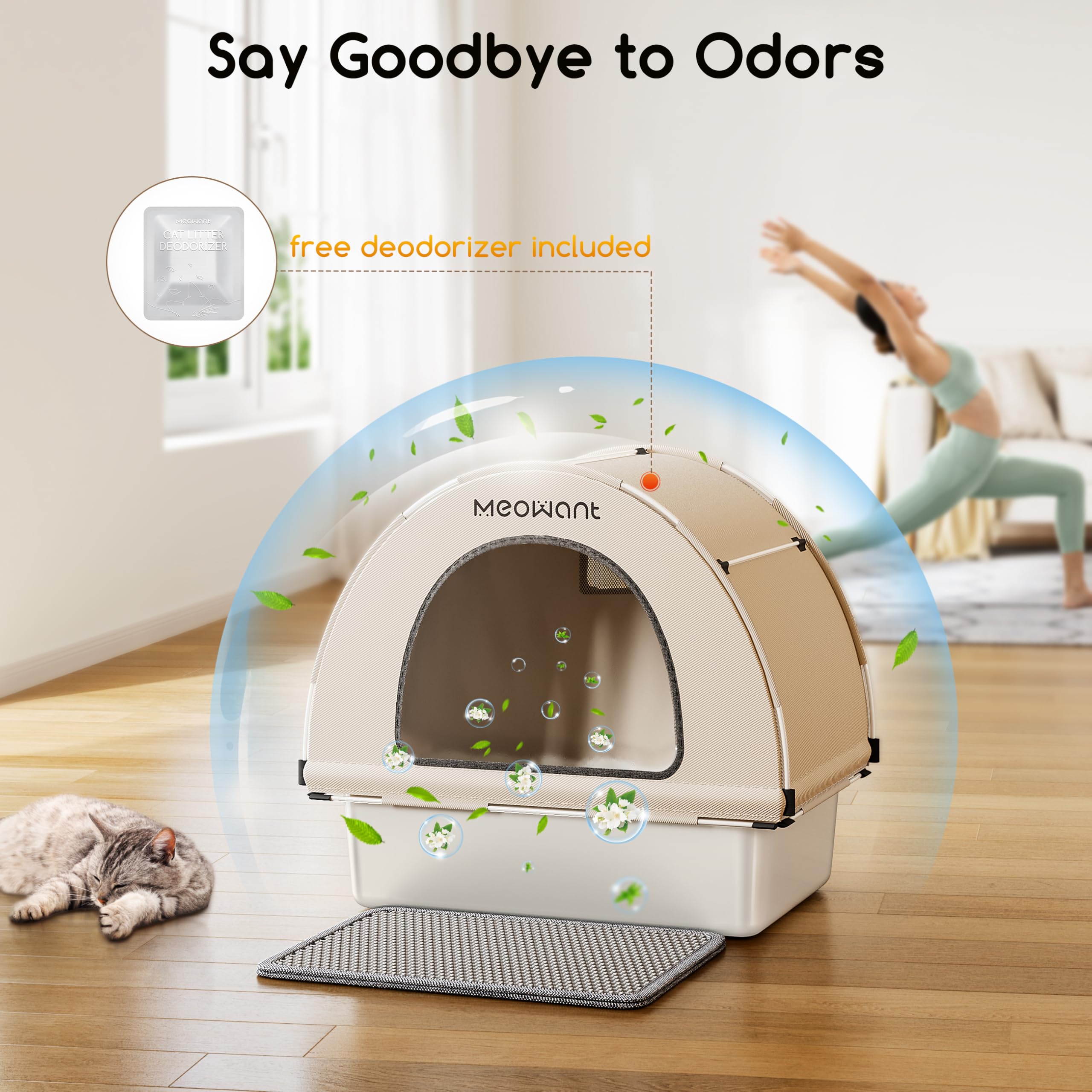 Toldo desmontable convierte la tapa en cama para el gato.