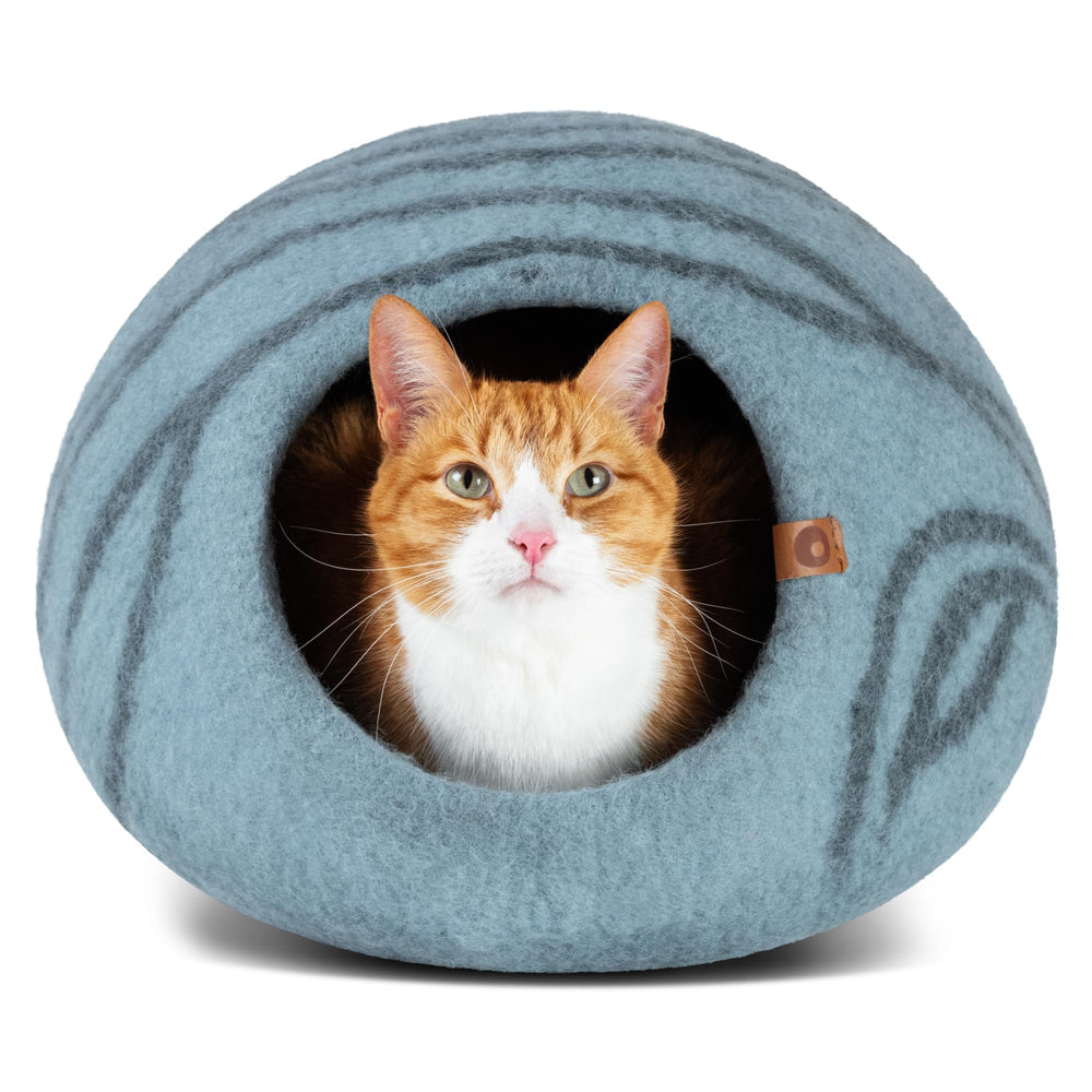 MEOWFIA Cueva para gatos Aguamarina, vista frontal, refugio cálido para interior.