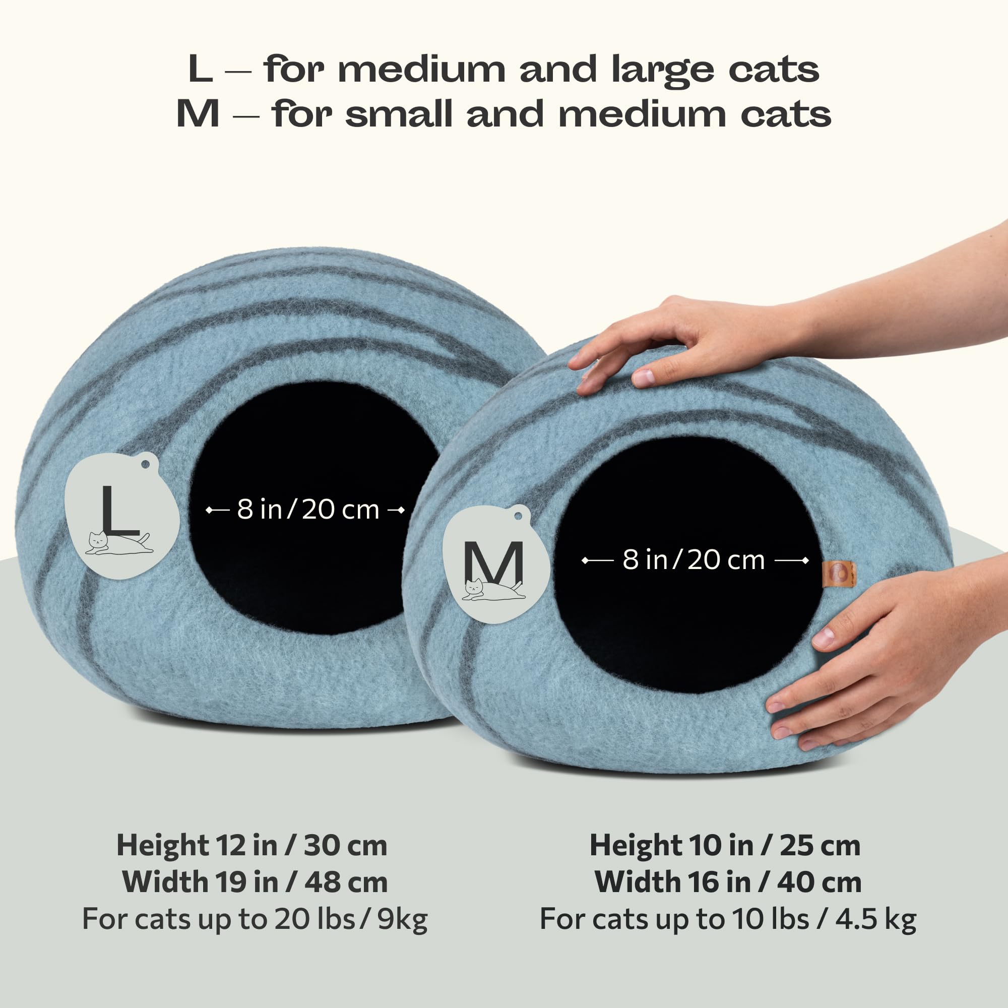 MEOWFIA Cueva para gatos Aguamarina, interior con lana merino suave y ligera.