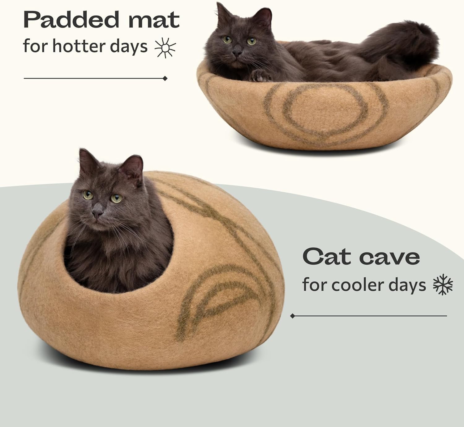 MEOWFIA cama-gato merino beige, duradera y ligera para usar en cualquier habitación.