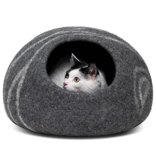 MEOWFIA cueva para gato de lana merino gris oscuro, exterior elegante