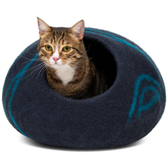 MEOWFIA Cueva para Gato merino en negro-agua, refugio elegante para interior.