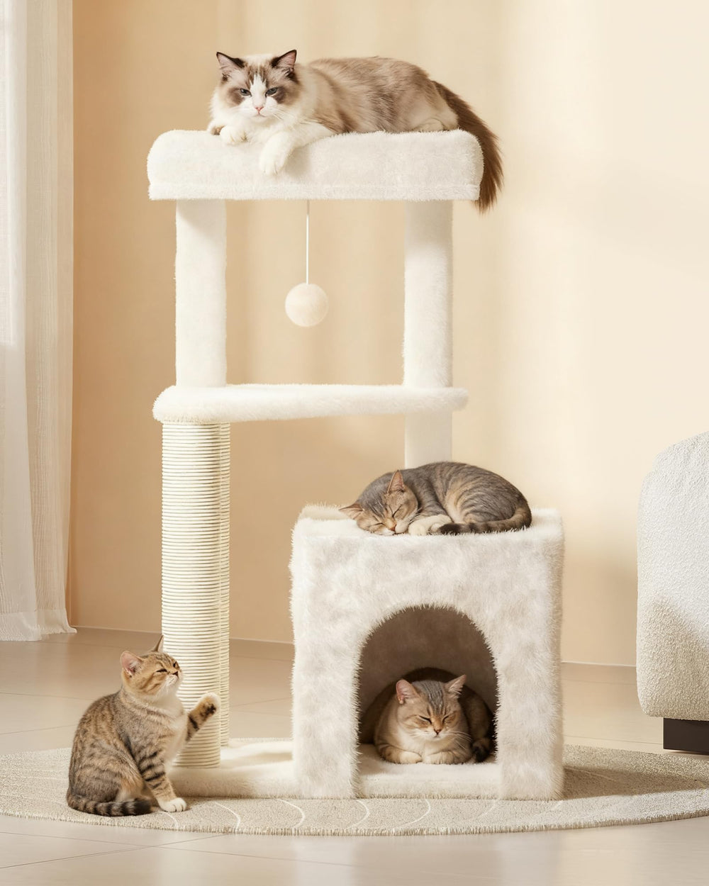 MeowHomm torre para gatos: acabado beige elegante que combina con la decoración