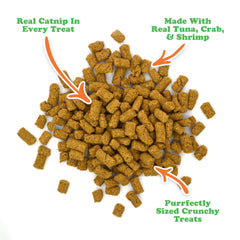Meowijuana Crunchie Munchies atun-cangrejo, sabor marino para recompensas diarias.