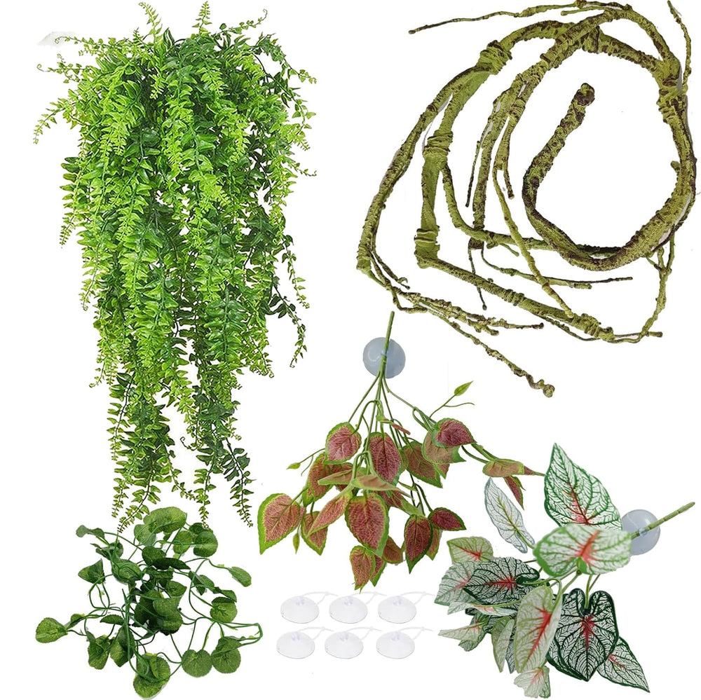 MEPHAN plantas para reptiles con hojas colgantes grandes para terrarios.
