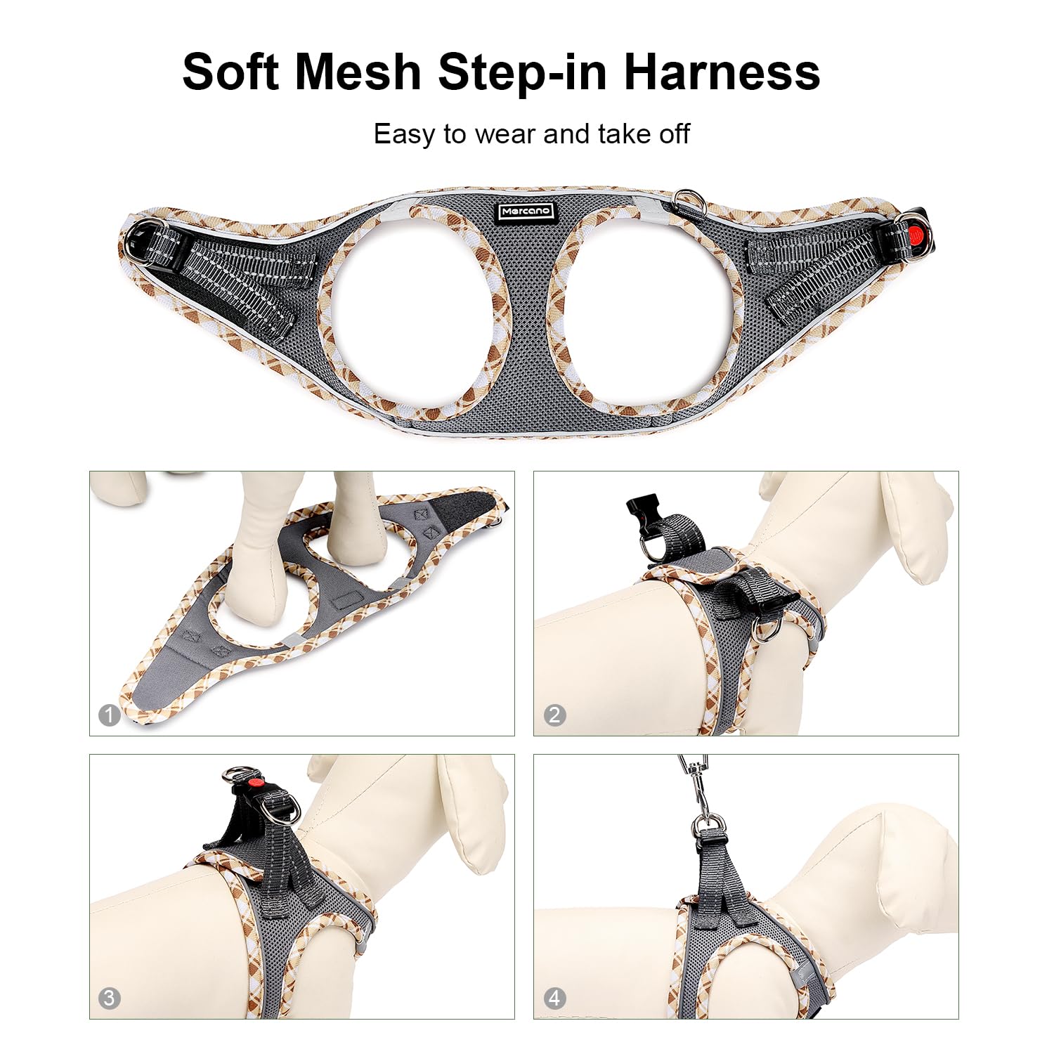 Mercano ajuste ergonómico para perro pequeño gris, cómodo y seguro.