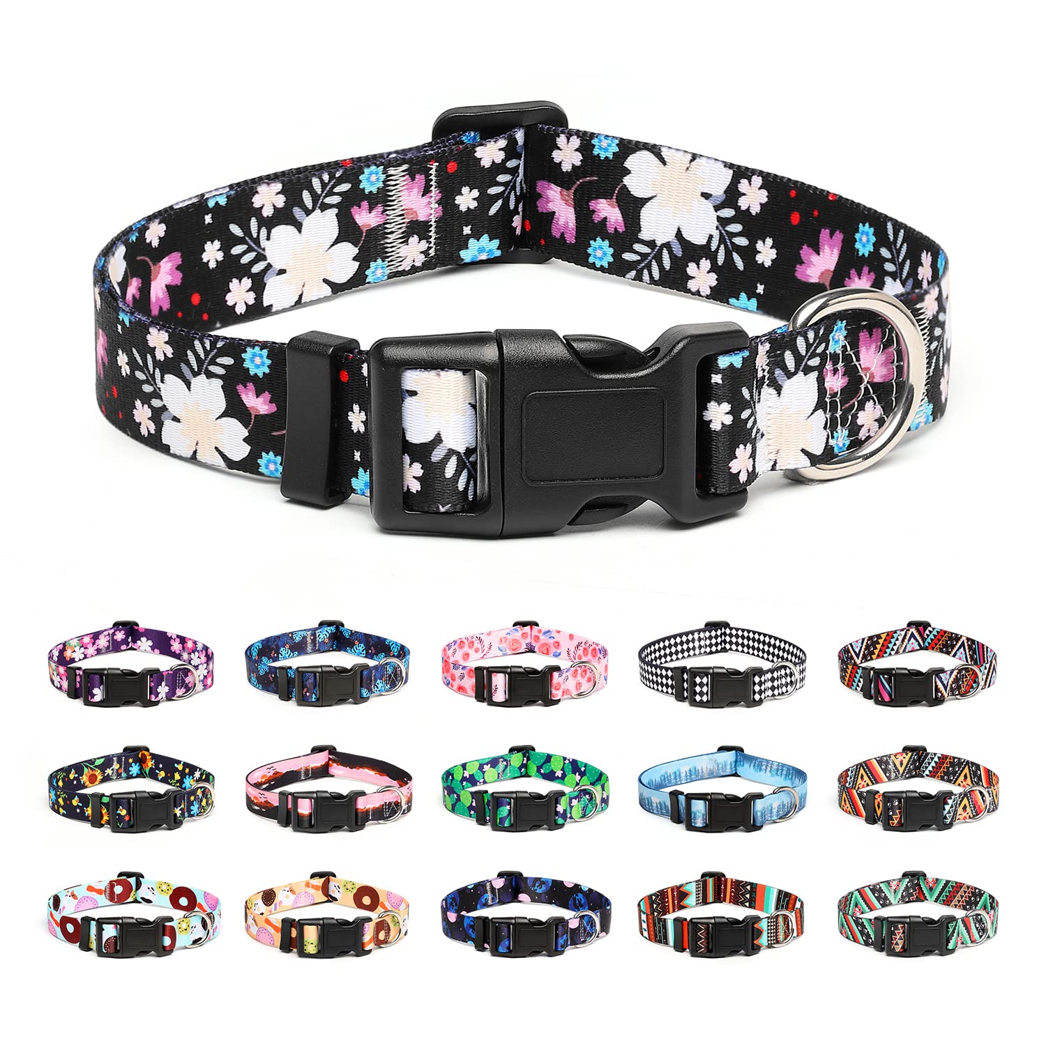 Mercano collar para perros con diseño floral blanco y nylon suave para uso diario cómodo.