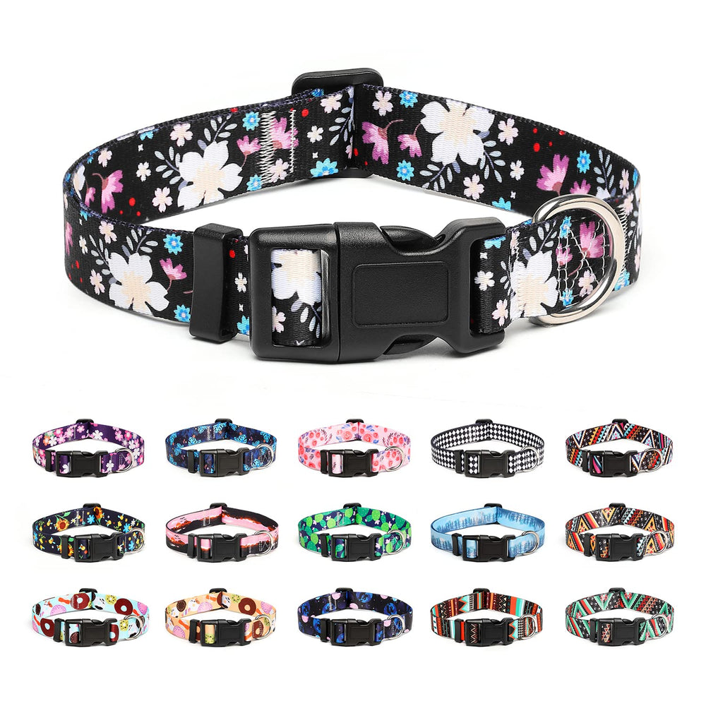 Mercano collar para perros con diseño floral blanco y nylon suave para uso diario cómodo.