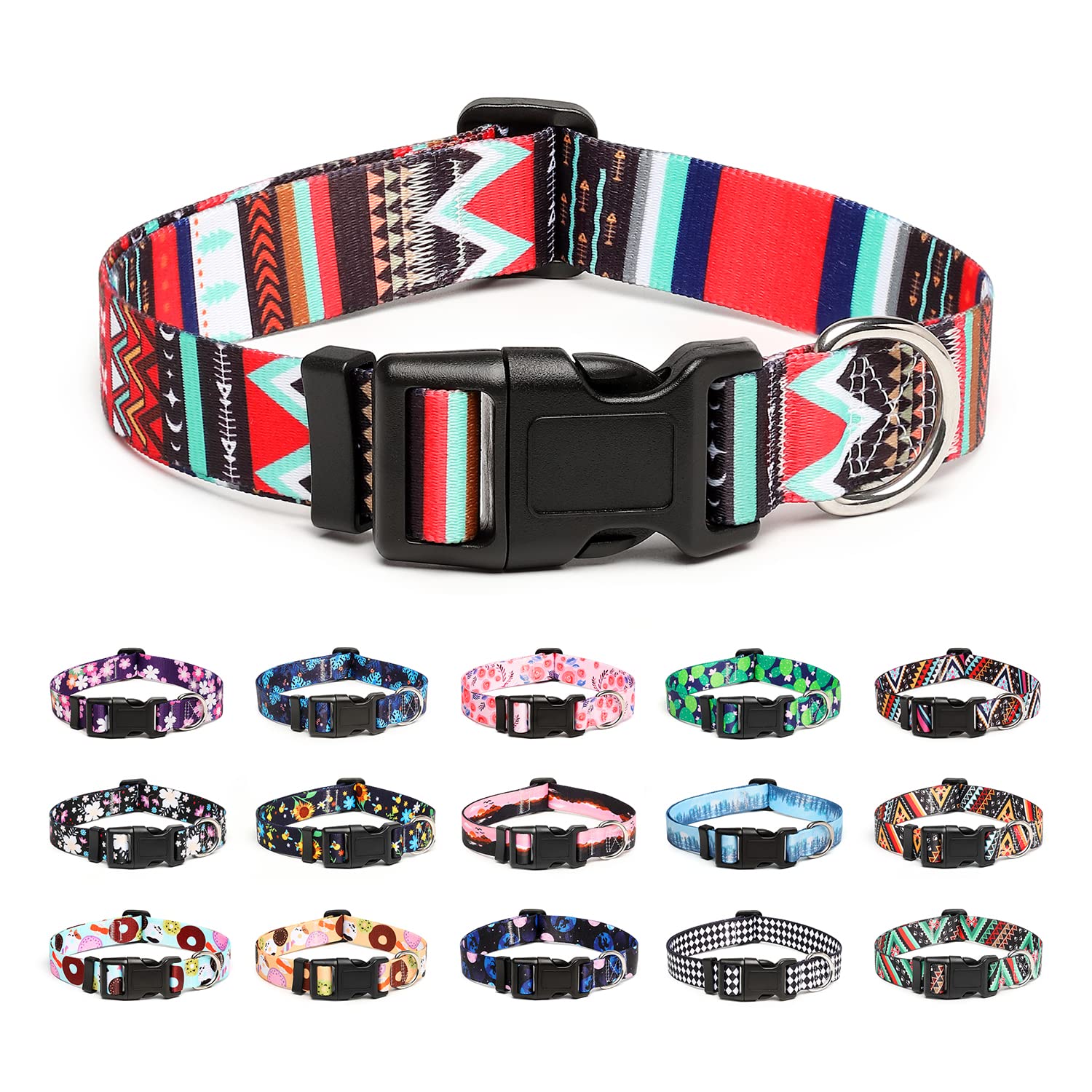 Collar Mercano ajustable con patrón tribal floral, cómodo y duradero para perros de todos los tamaños.